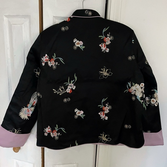Brand New Embroidered Black Quilted Jacket with Pink Accents - Picture 2 of 3